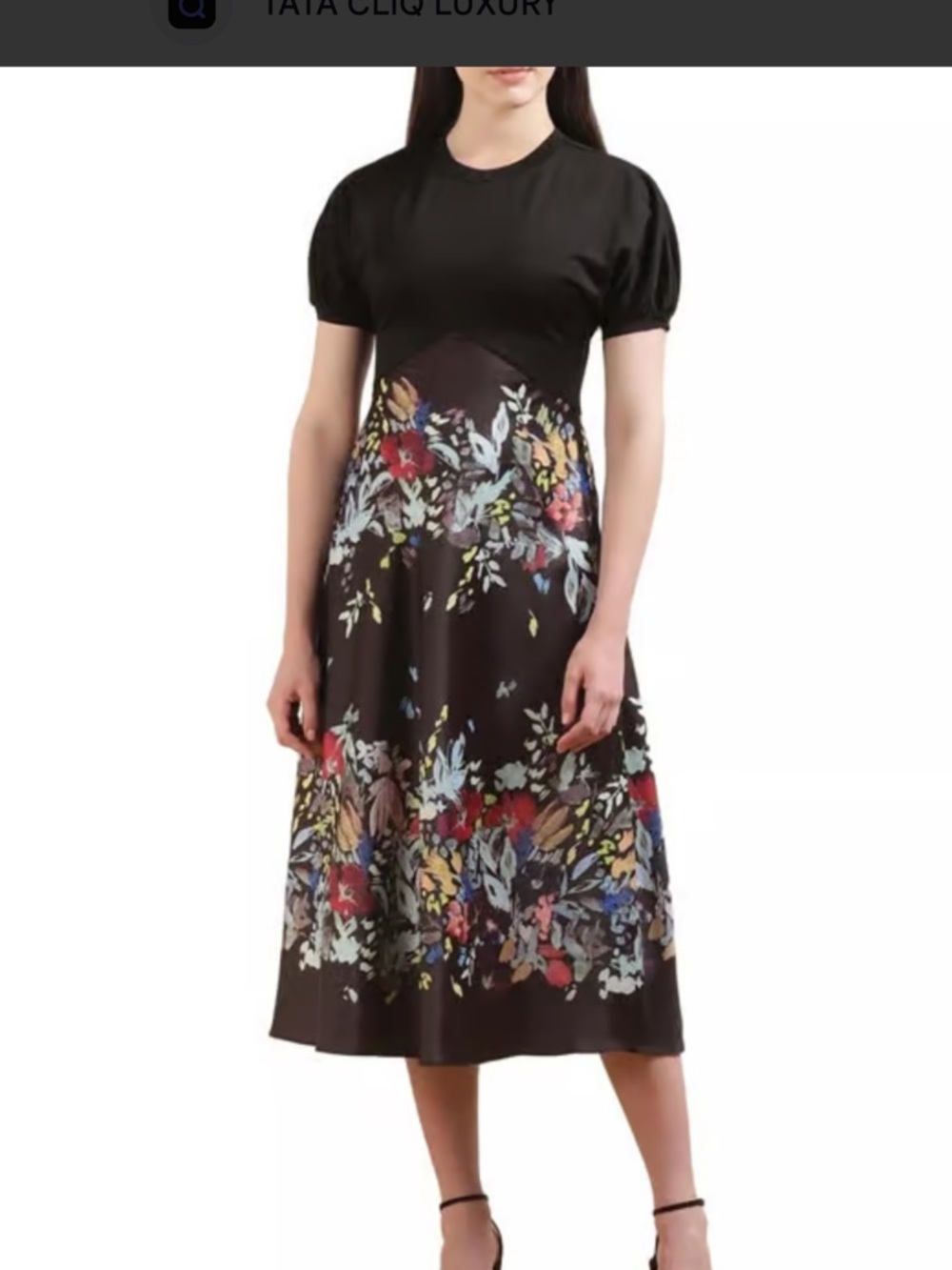 Ted Baker Black Midi Dress with Multicolor Floral Border